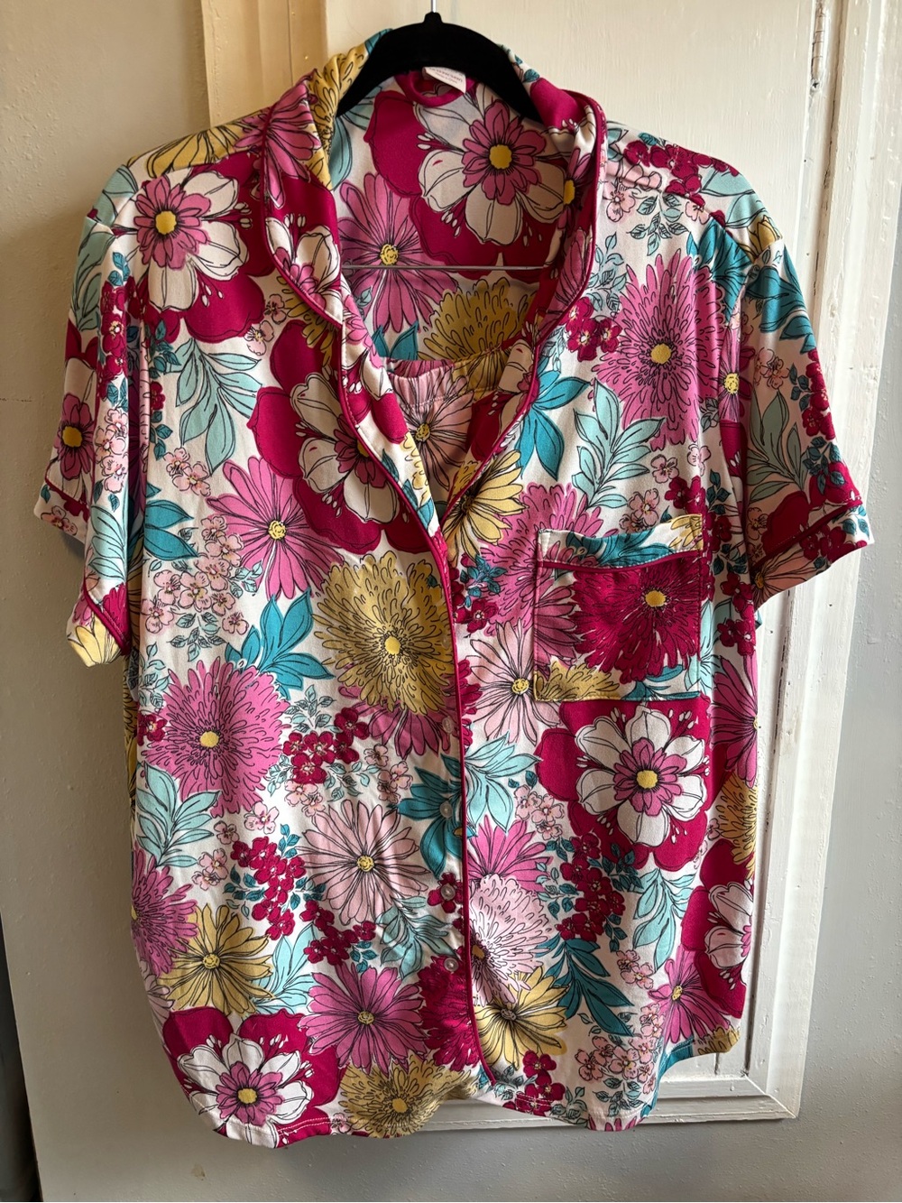 Floral Short Pajama Set in Fuchsia and Yellow